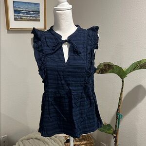 LOFT Midnight Blue Ruffle Blouse